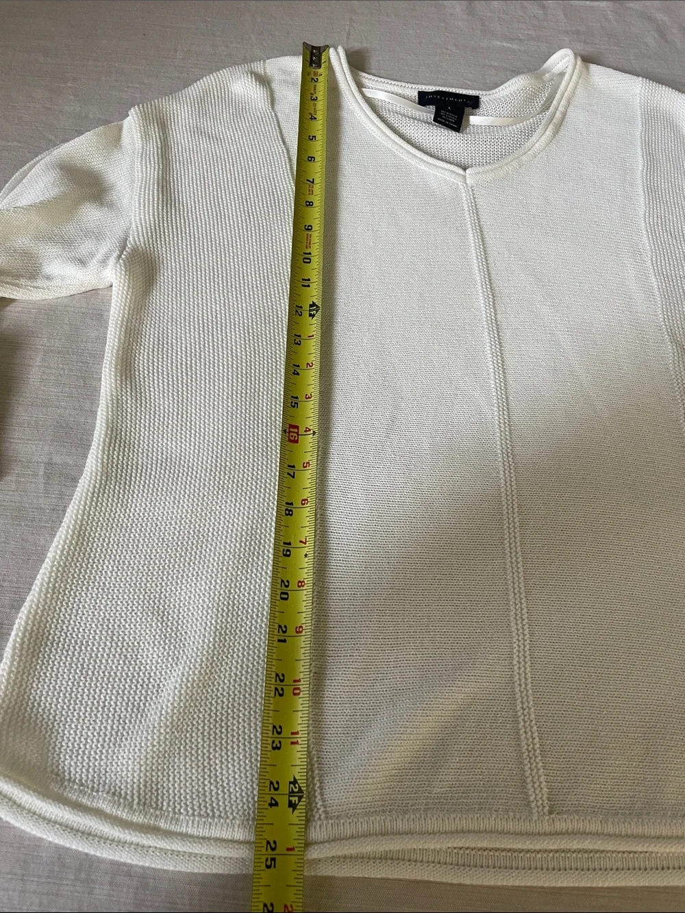 Investments Cream Textured V-Neck Pullover